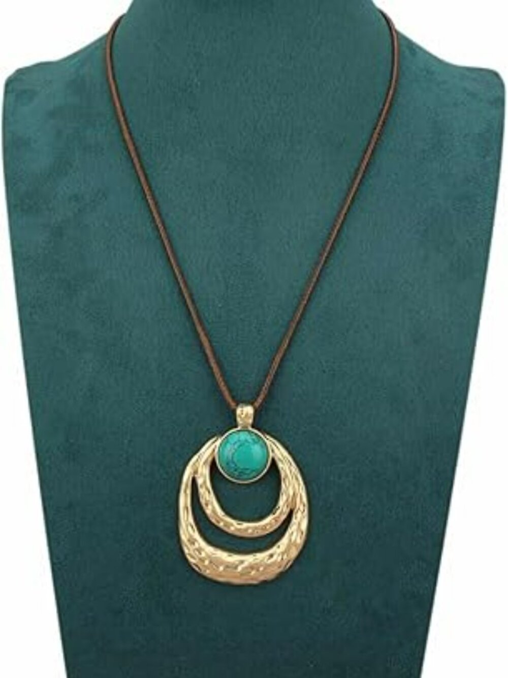 New Boho Necklace Long Wooden Pendant Chain Chunky Gold with Turquoise Jewelry